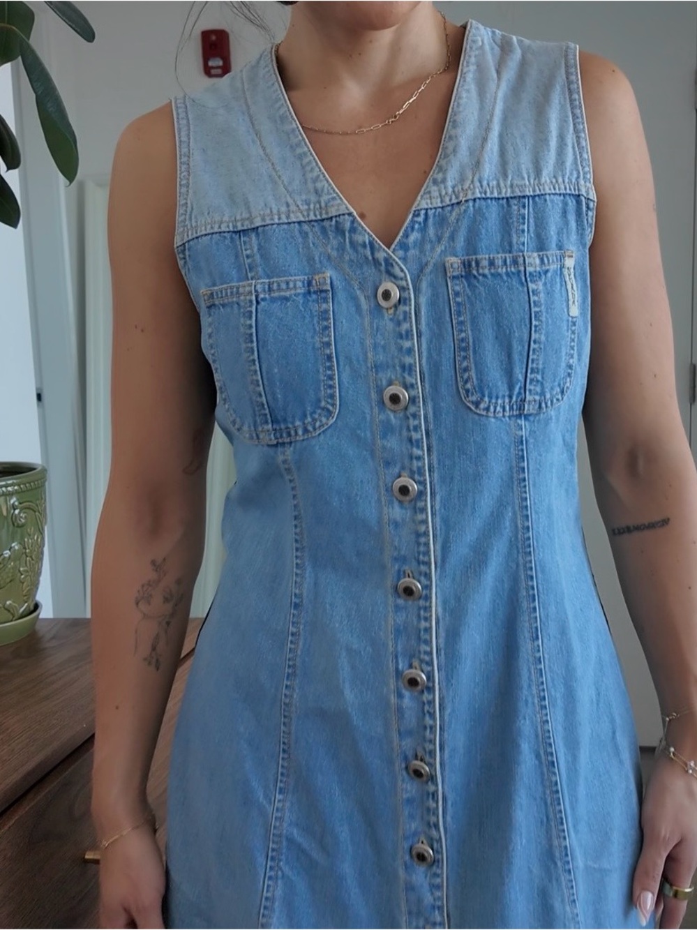 Vintage Nevada Light Blue Denim Button-Front Dress - Picture 3 of 4